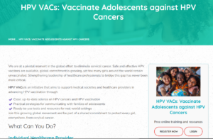 Image of HPV VACs program webpage.